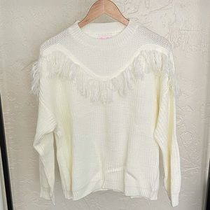 Pink Lily Cream Fringe Sweater